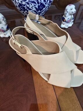 Calvin Klein Cream Slingback Crisscross Block Heels